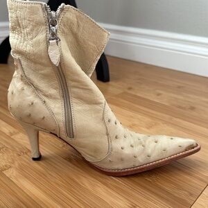 Vintage Cream Ostrich Leather Boots